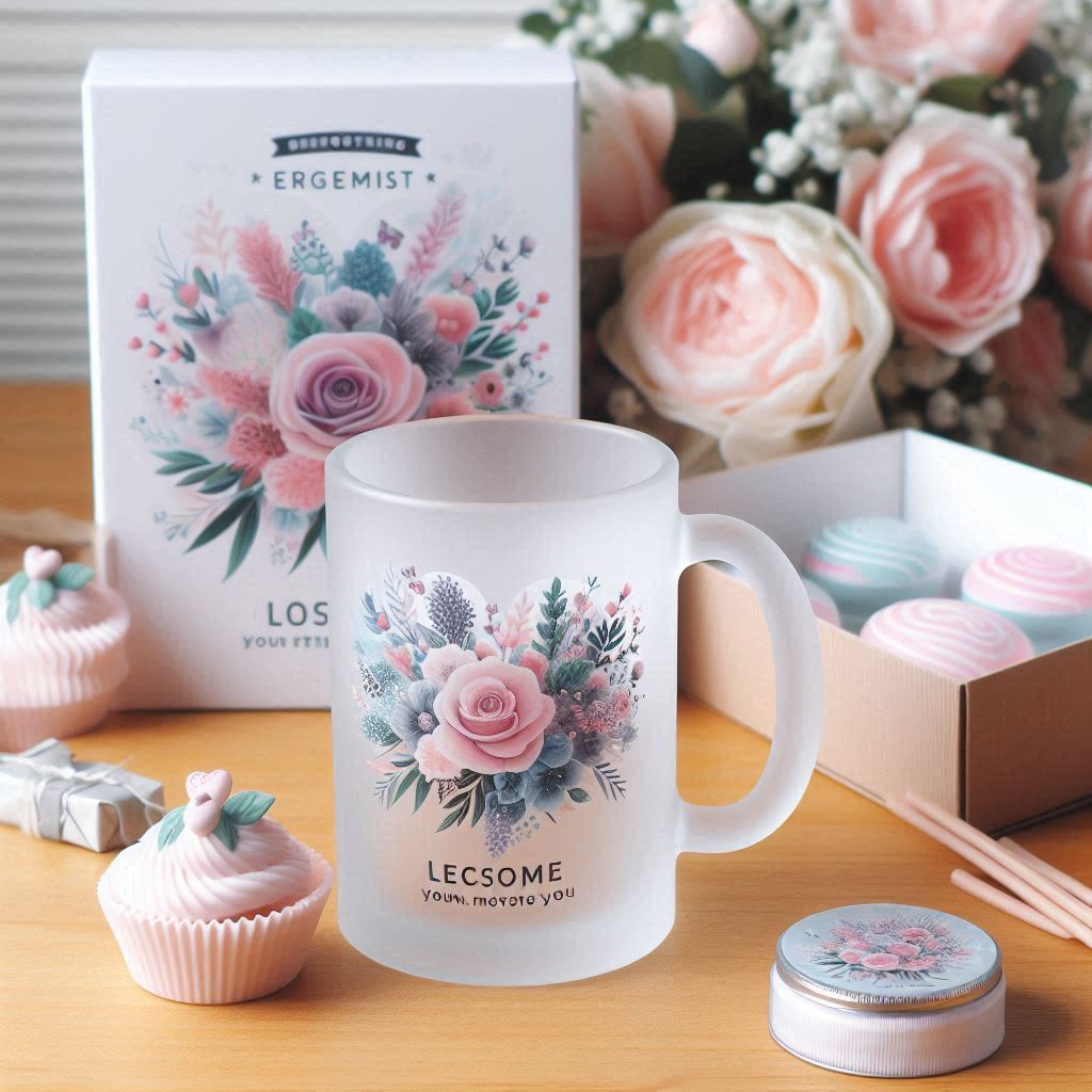 Frosted glass mug with custom design, perfect for wedding souvenirs.