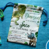 Canvas drawstring pouch with dinosaur design, perfect for birthday souvenirs and giveaways.