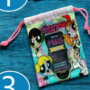 Canvas drawstring pouch with Powerpuff Girls design, perfect for birthday souvenirs and giveaways.