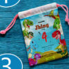 Canvas drawstring pouch with dinosaur design, perfect for birthday souvenirs and giveaways.