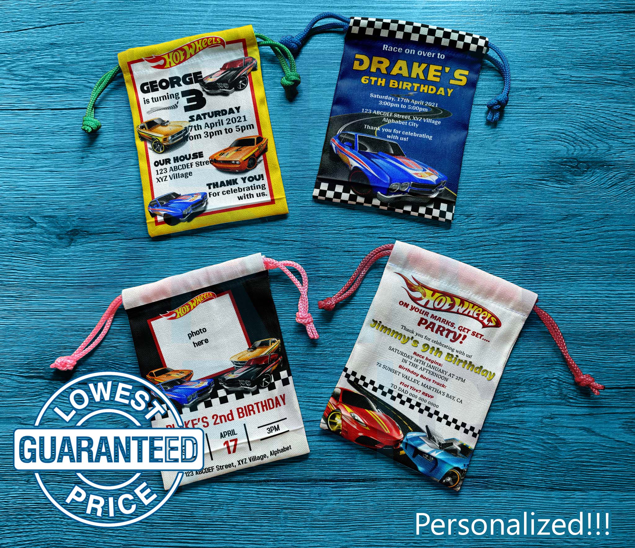 Personalized Hot Wheels Loot Bags - Reusable and Eco-Friendly Favor Bags (12pcs)