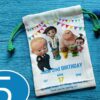 Canvas drawstring pouch with Boss Baby design, perfect for birthday souvenirs and giveaways.