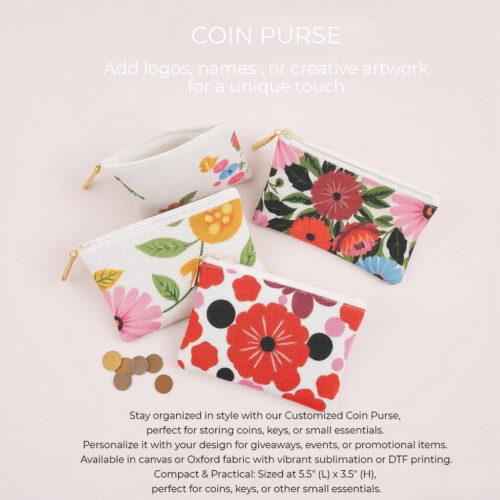 Customized Coin Purse with Sublimation Print (Off-White Canvas) and DTF Print (Colored Oxford Fabric)