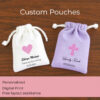 Personalized rosary pouch with sublimation print and floral design.