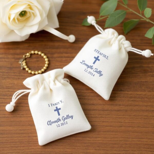 Personalized rosary pouch with sublimation print and floral design.