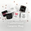 Customized ceramic white mugs with vibrant designs, perfect for events like weddings, birthdays, corporate giveaways, and daily use.