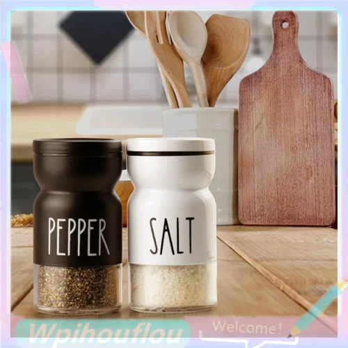 Farmhouse Salt and Pepper Shaker Set with Adjustable Lids – Rustic Kitchen Décor