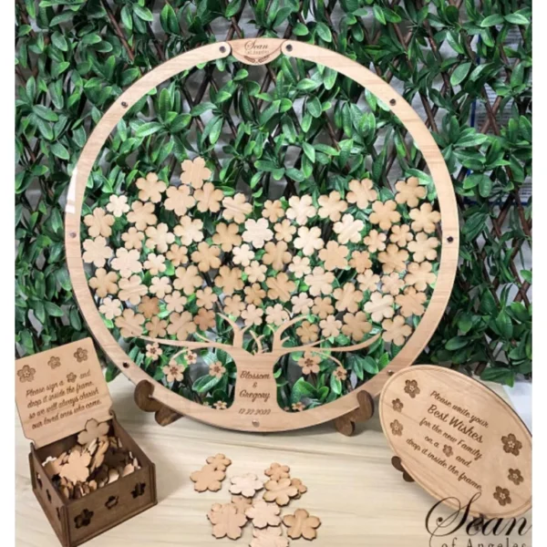 Maple Leaves Wedding Guest Book - Wooden Drop Box Frame - Personalized Keepsake