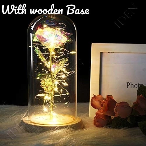 Galaxy Rose LED Light in Glass Dome with Wooden Base – Romantic Valentine’s Gift