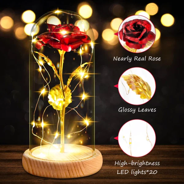 Galaxy Rose LED Light in Glass Dome with Wooden Base – Romantic Valentine’s Gift