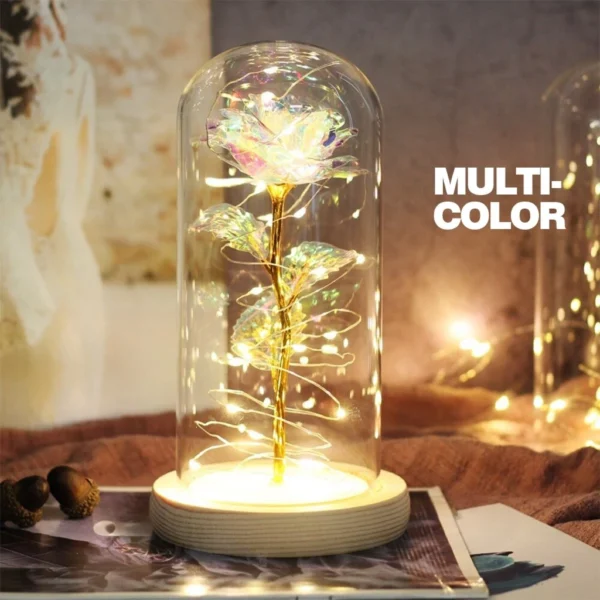 Galaxy Rose LED Light in Glass Dome with Wooden Base – Romantic Valentine’s Gift