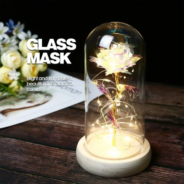 Galaxy Rose LED Light in Glass Dome with Wooden Base – Romantic Valentine’s Gift