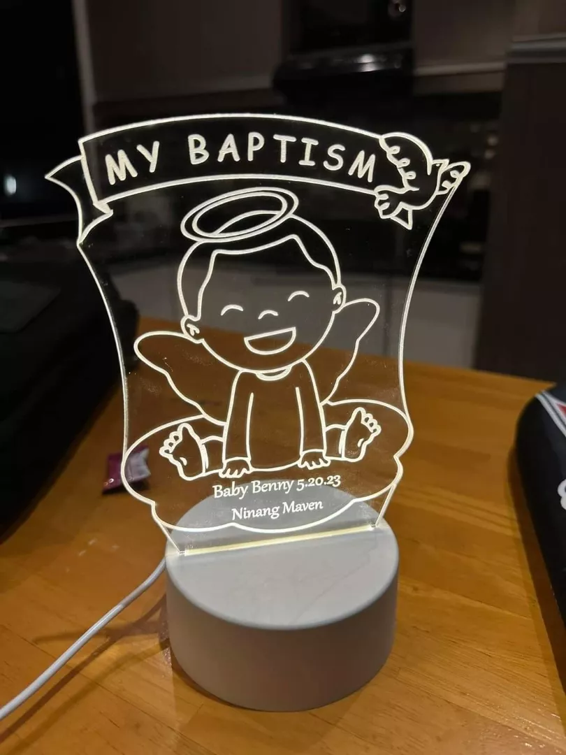 Personalized Acrylic LED Lamp | Baptismal & Christening Souvenir | Custom Angel Night Light