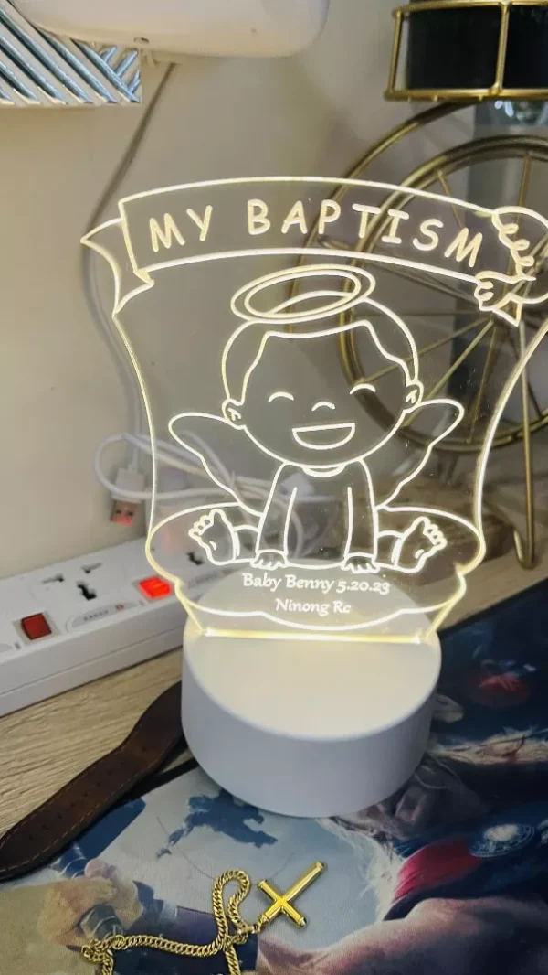 Personalized Acrylic LED Lamp | Baptismal & Christening Souvenir | Custom Angel Night Light