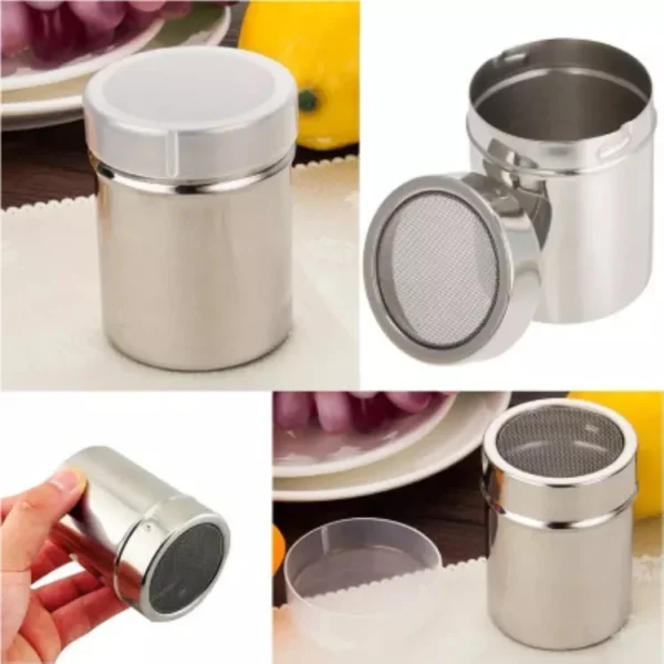 Stainless Steel Spice Shaker for Salt, Sugar, Pepper, and Cocoa Powder