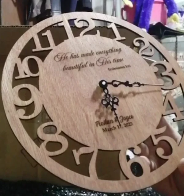 Wooden Wall Clock – Personalized Laser Engraved Design