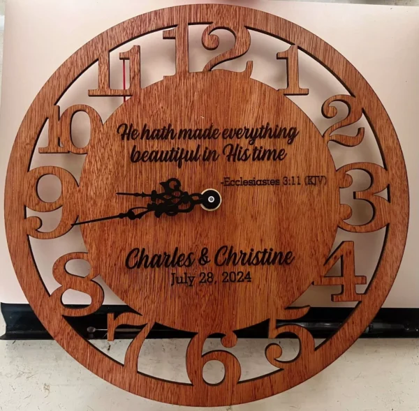 Wooden Wall Clock – Personalized Laser Engraved Design